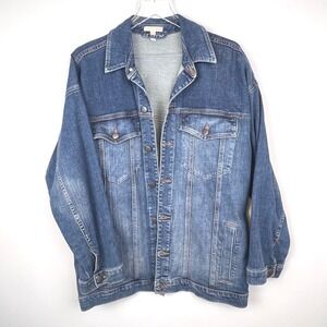 EILEEN FISHER Size M Oversized Denim Jacket STRETCH Blue Trucker Style